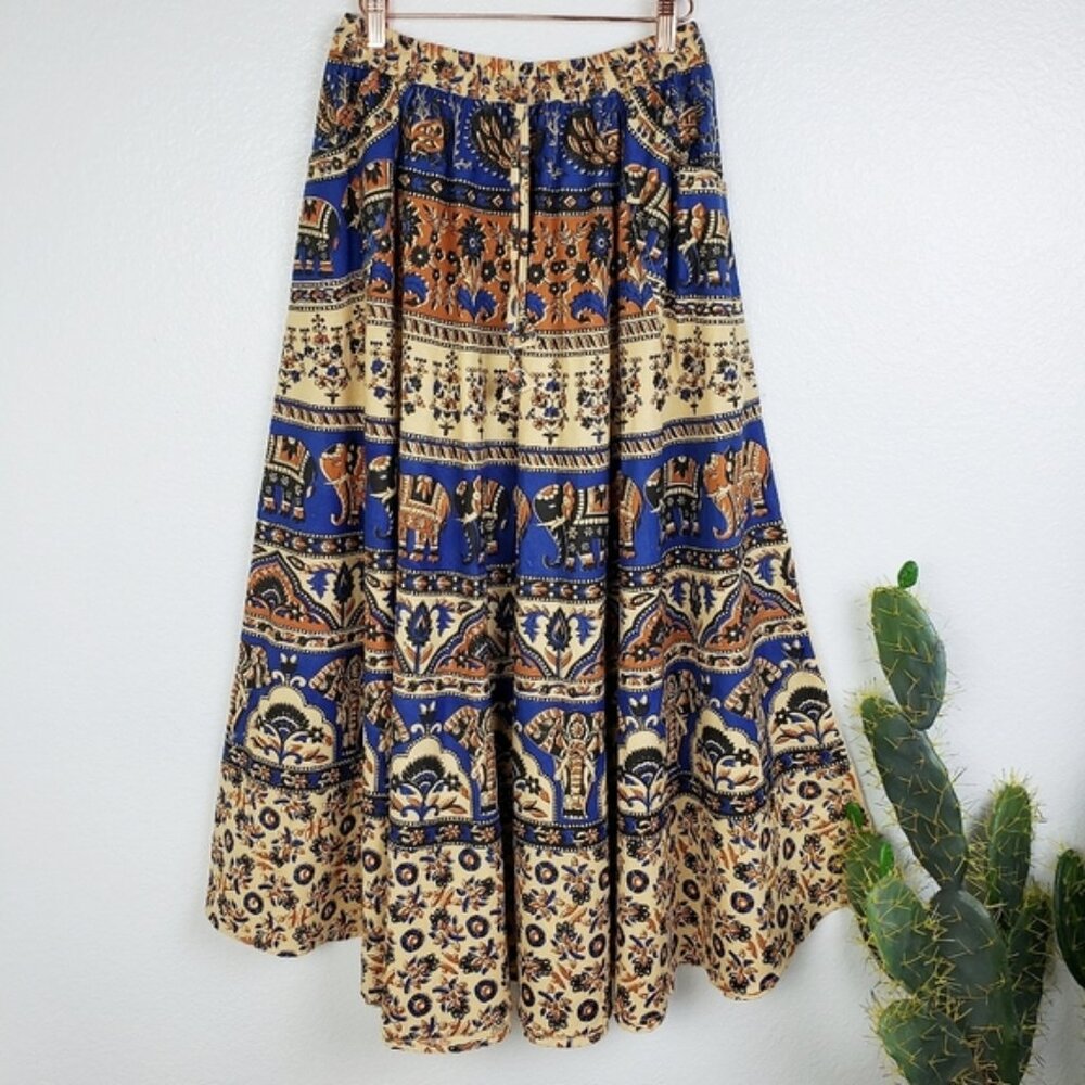 Bohemian Blue and Brown Maxi Skirt